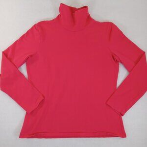 Boston Proper Women's Pink Red Turtleneck Top Long Sleeve Cotton Blend LARGE